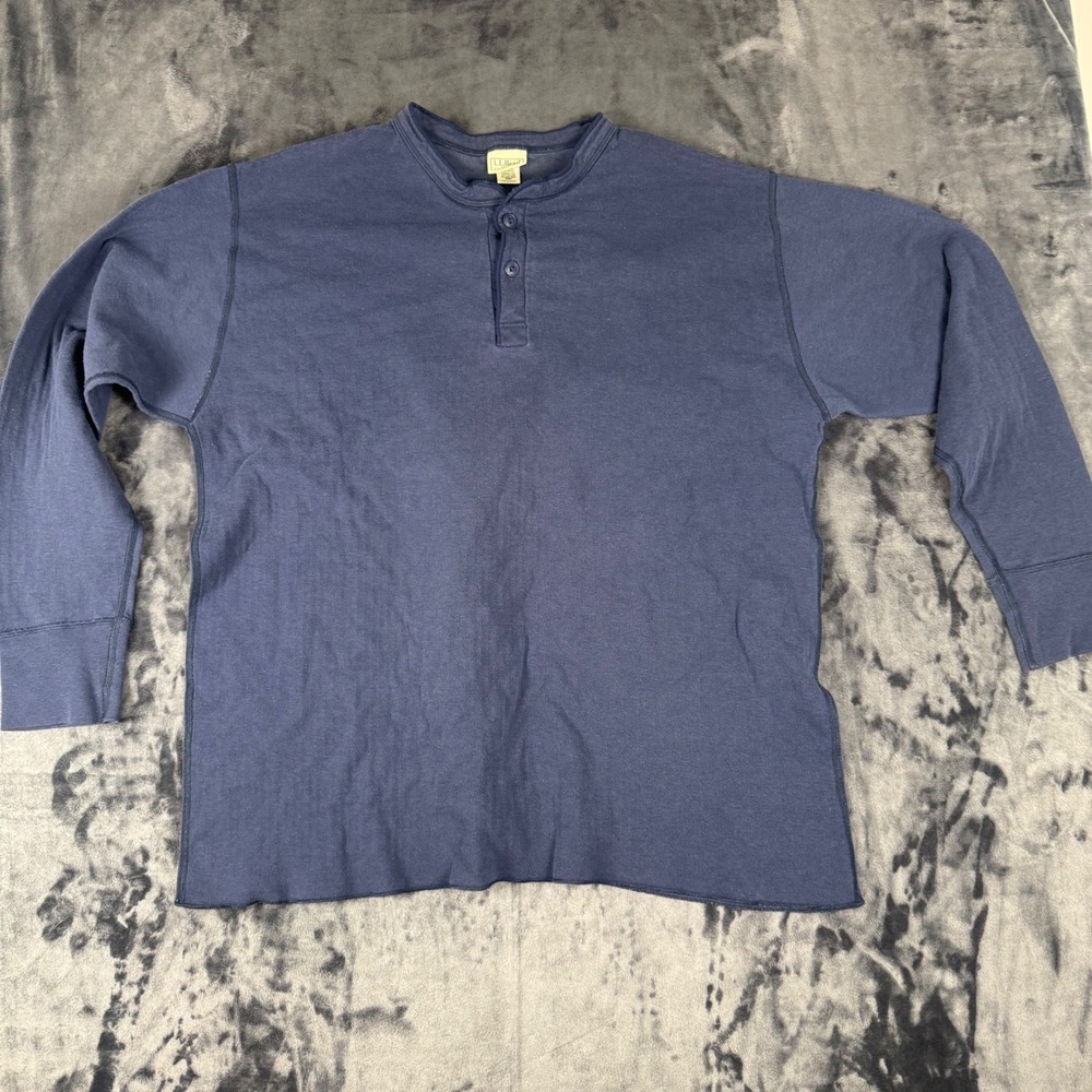 L.L. Bean Henley Shirt Mens 2XL Blue Wool Blend Long Sleeve 02037